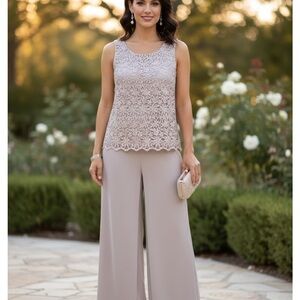 R&M RICHARDS Elegant Beige Wide-Leg pants & blouse size 16